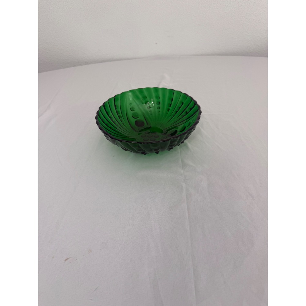 Vintage Emerald Green Glass Footed Bowl Thumbprint Scalloped 8 inch Centerpiece